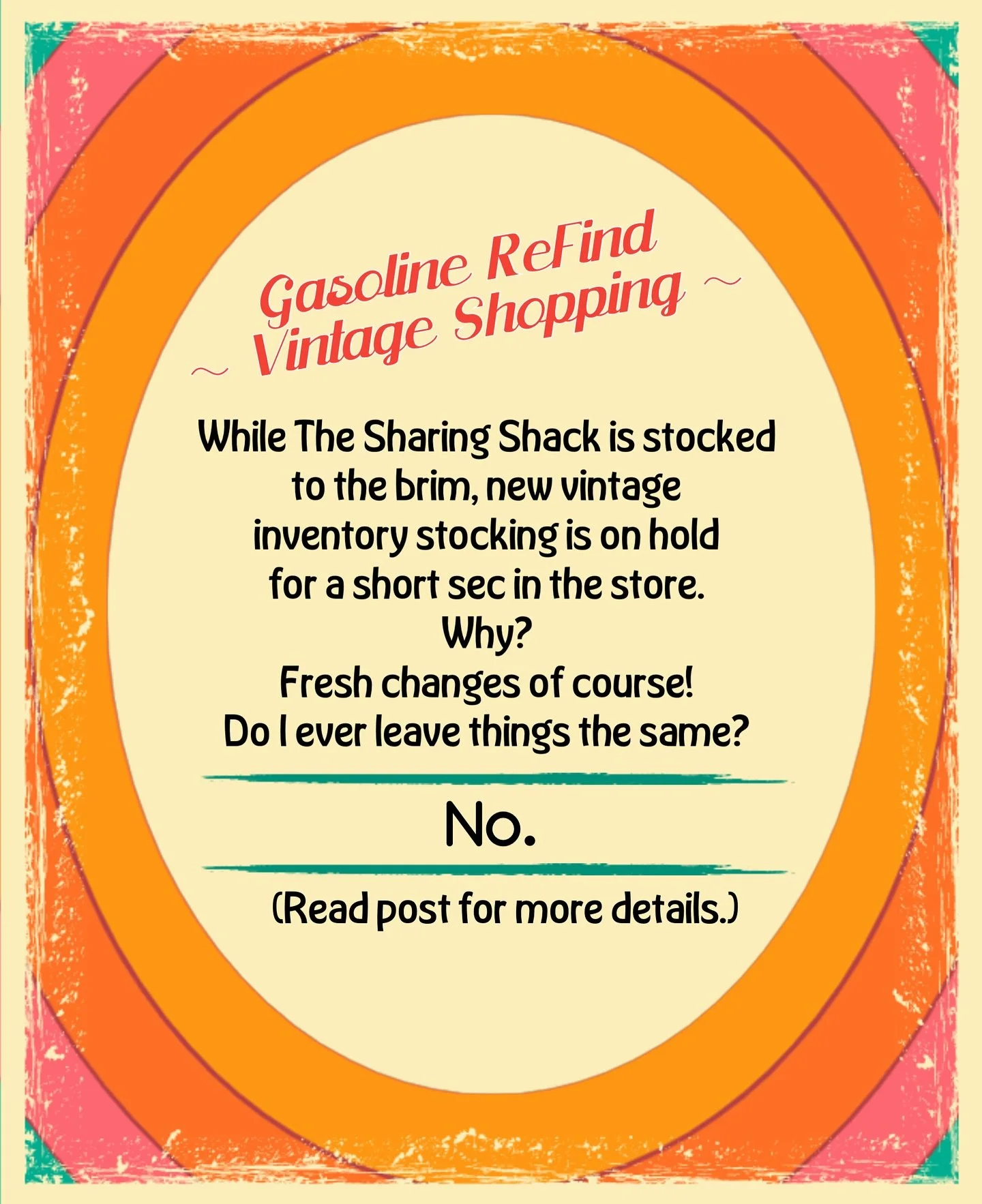 While The Sharing Shack is stocked to the brim, I will not be stocking any new vintage in the store for a minute. I have a few changes I want to make now that we are back to just Saturday hours and it's a tad quieter (of I course I do - always refres