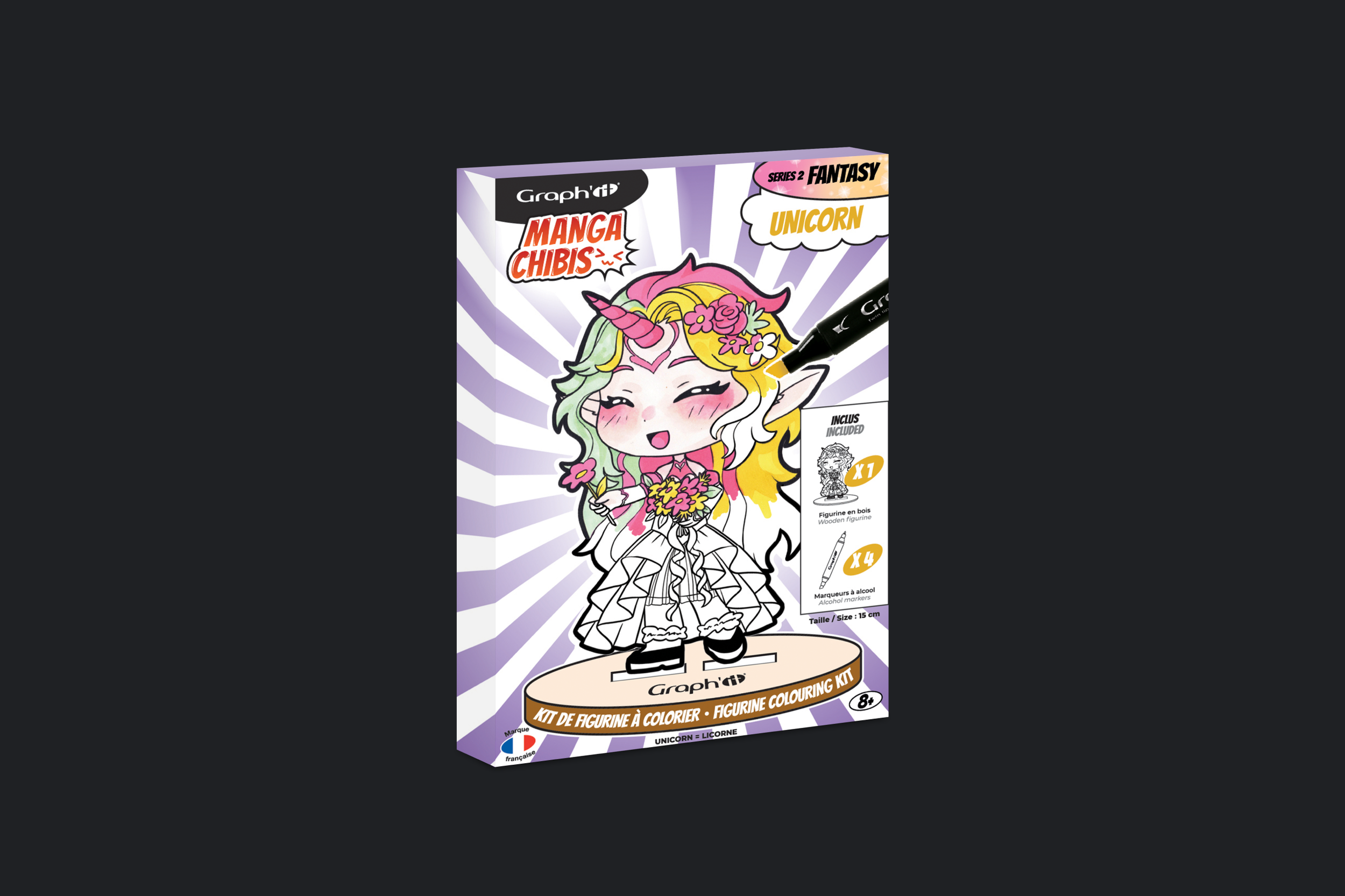 Version unicorn de la collection fantasy de manga chibis, packaging par wendy sys, graphiste freelance