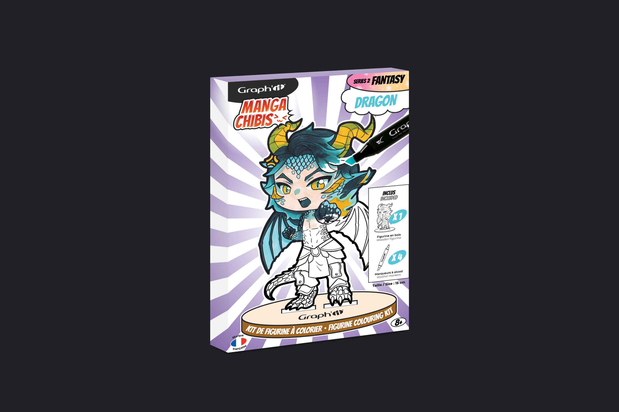 Version dragon de la collection fantasy de manga chibis, packaging par wendy sys, graphiste freelance