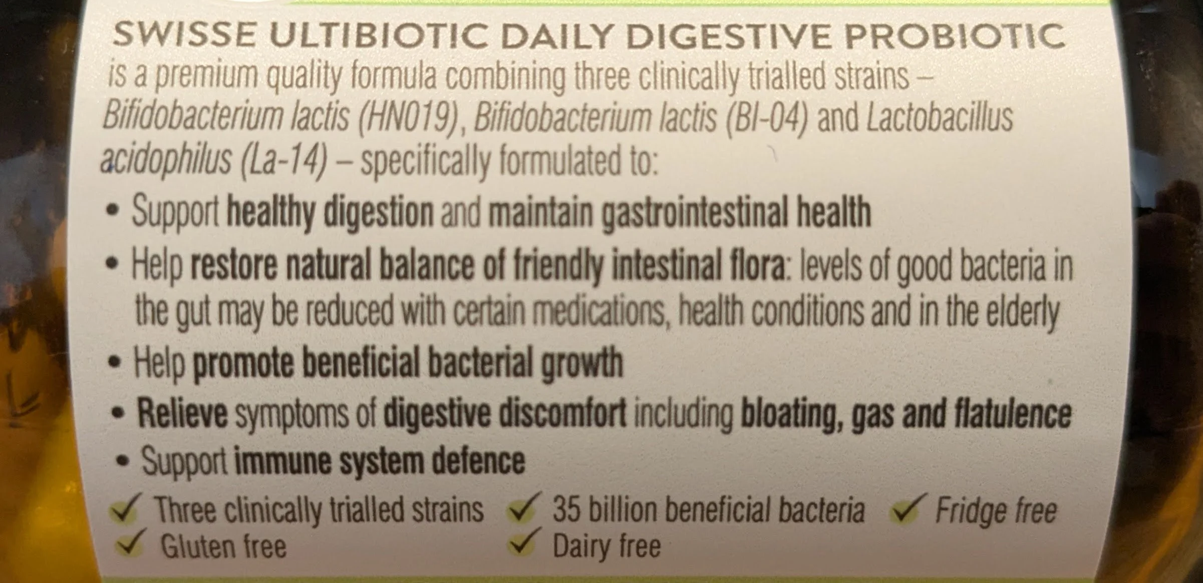 Swisse daily digestive probiotic ingredients