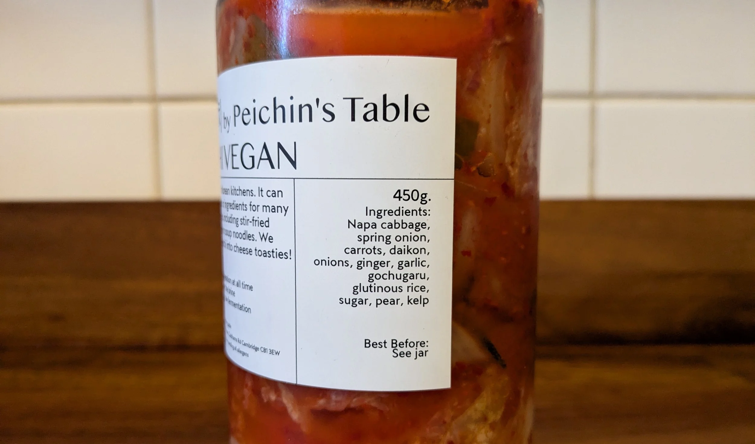 Peichin's Table vegan kimchi ingredients