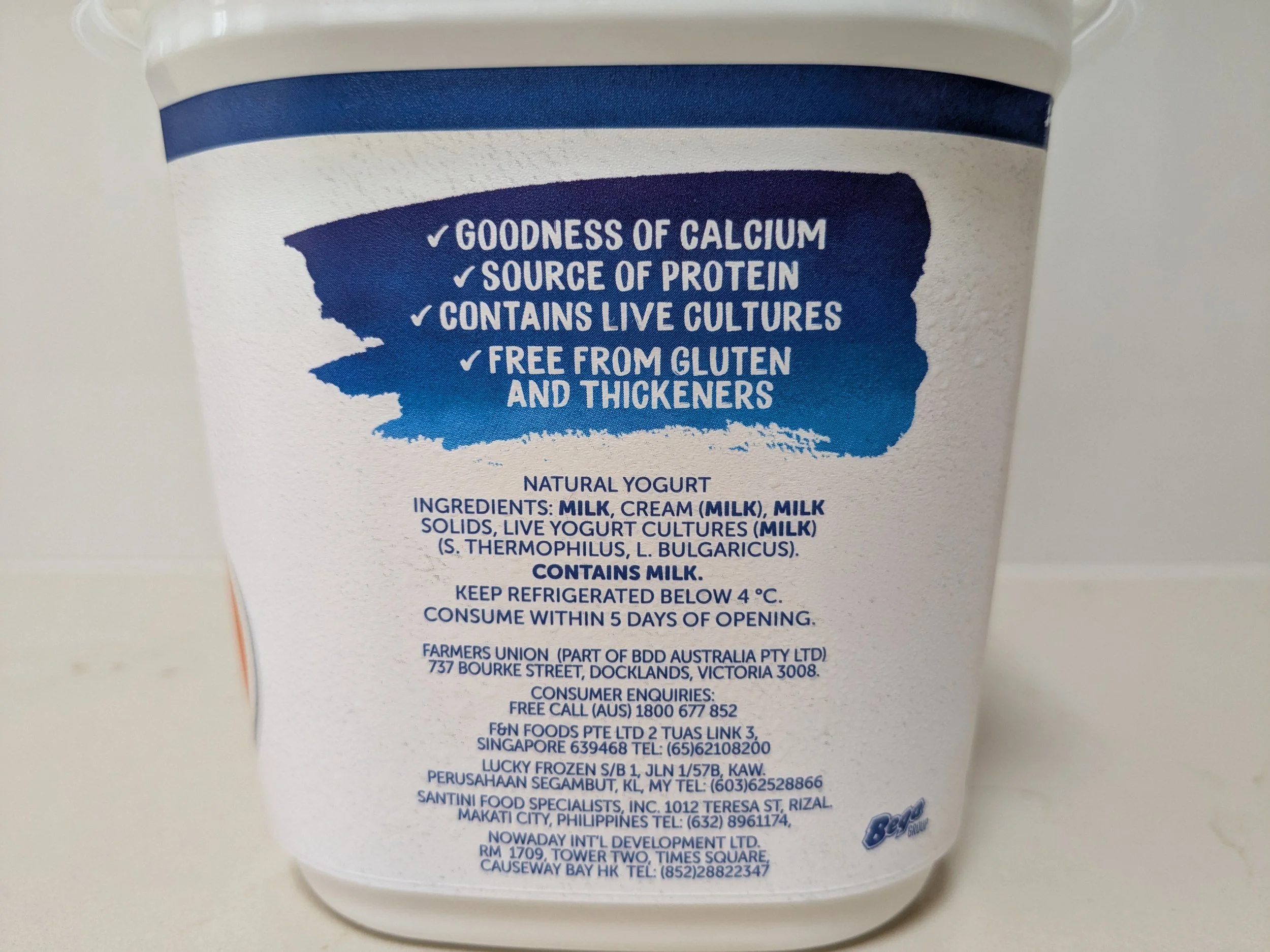 Farmers Union Greek style yoghurt ingredients