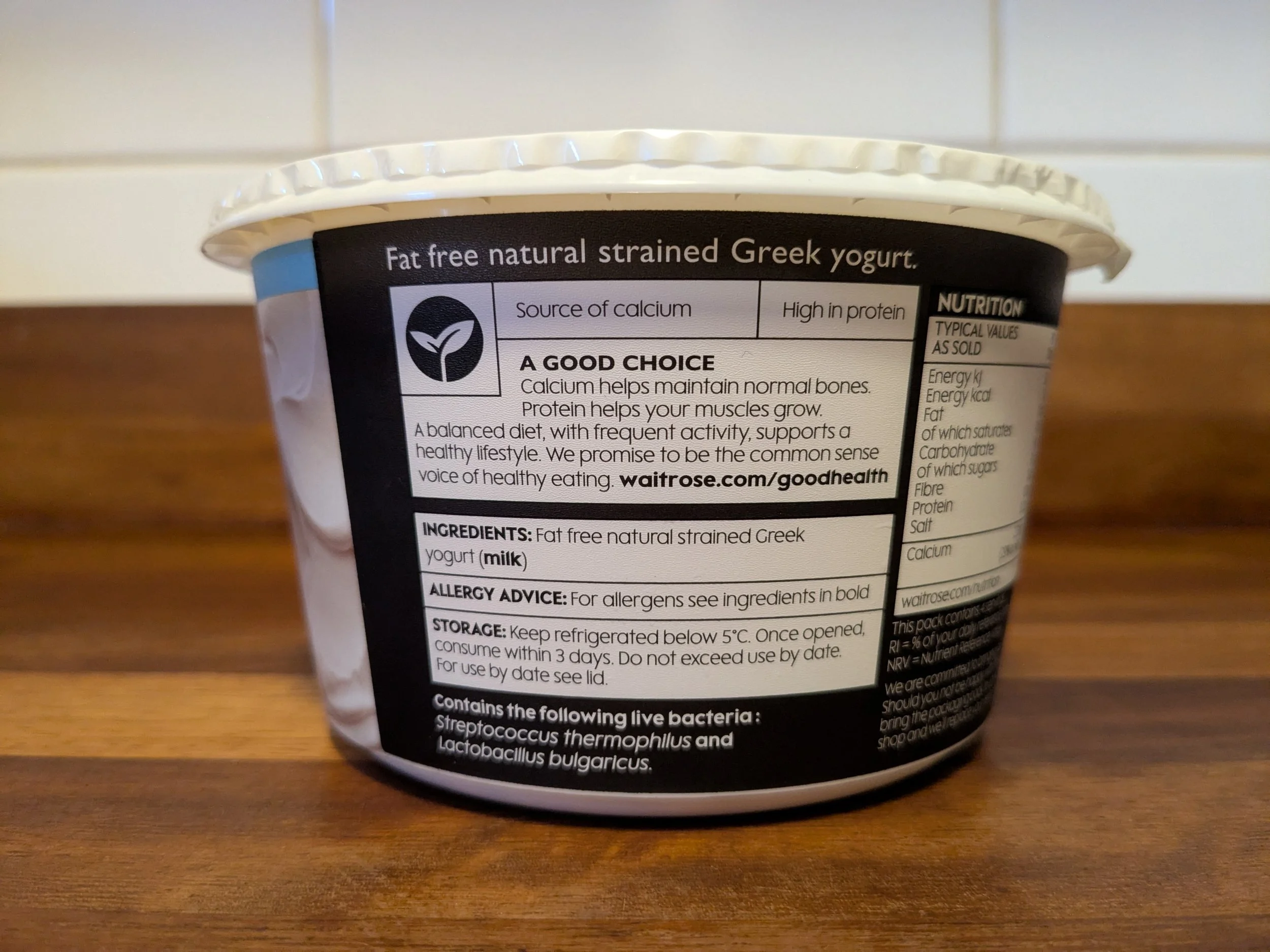Waitrose No.1 fat free Greek yoghurt ingredients