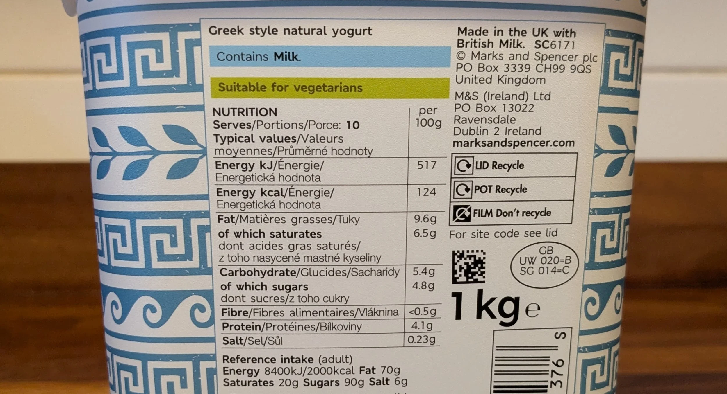 M&S Greek style yoghurt ingredients