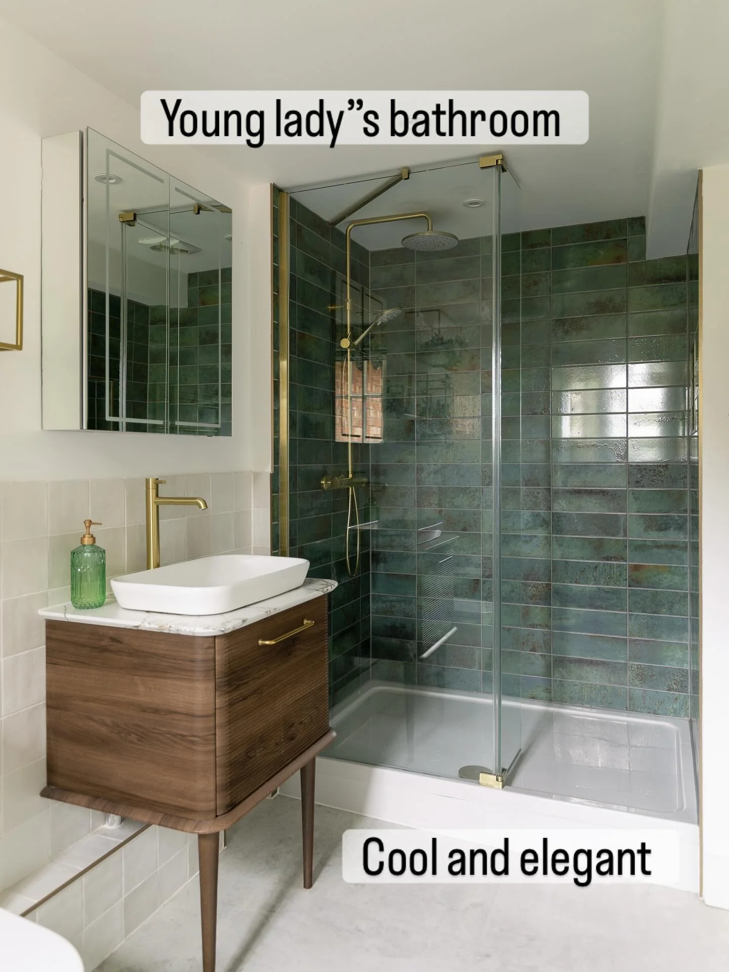 BATHROOM &bull; This lovely little bathroom took a bit of reorganisation. The walk in shower used to be a separate water tank cupboard and the floor in this early Georgian house slope somewhat &hellip;.

The colour palette was important. Teal blue / 