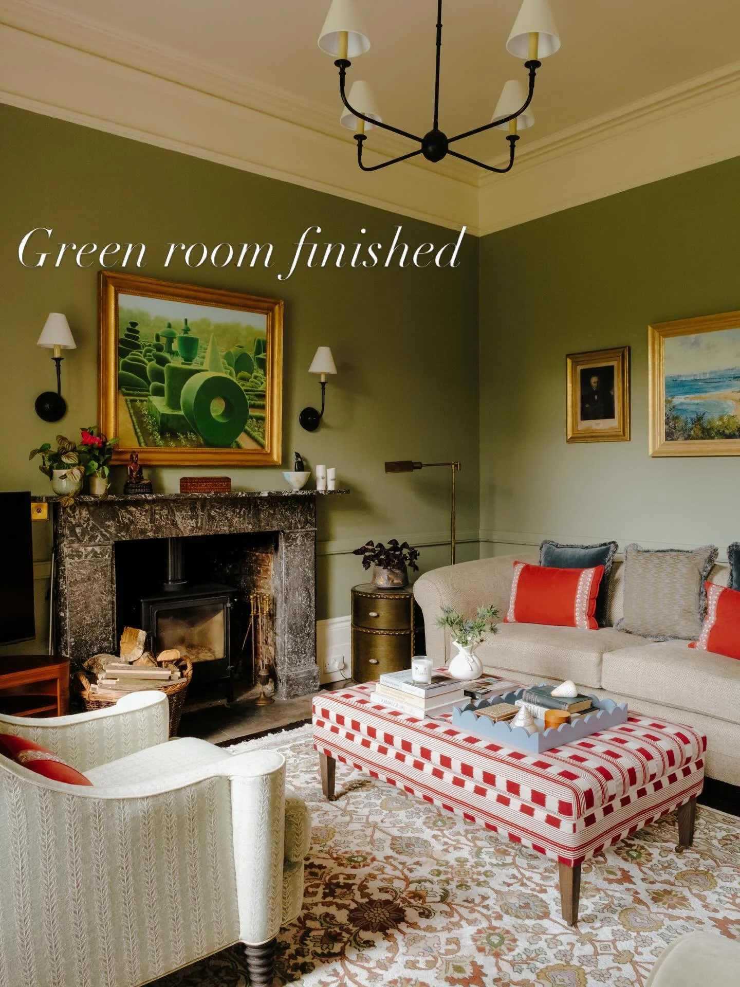 GREEN ROOM &bull; Renovating a favoured family space is a rewarding process. The right shade of green was key to the freshness in this room. Despite being south facing, it was previously a little gloomy having bottle green walls and ceiling. 

Decora