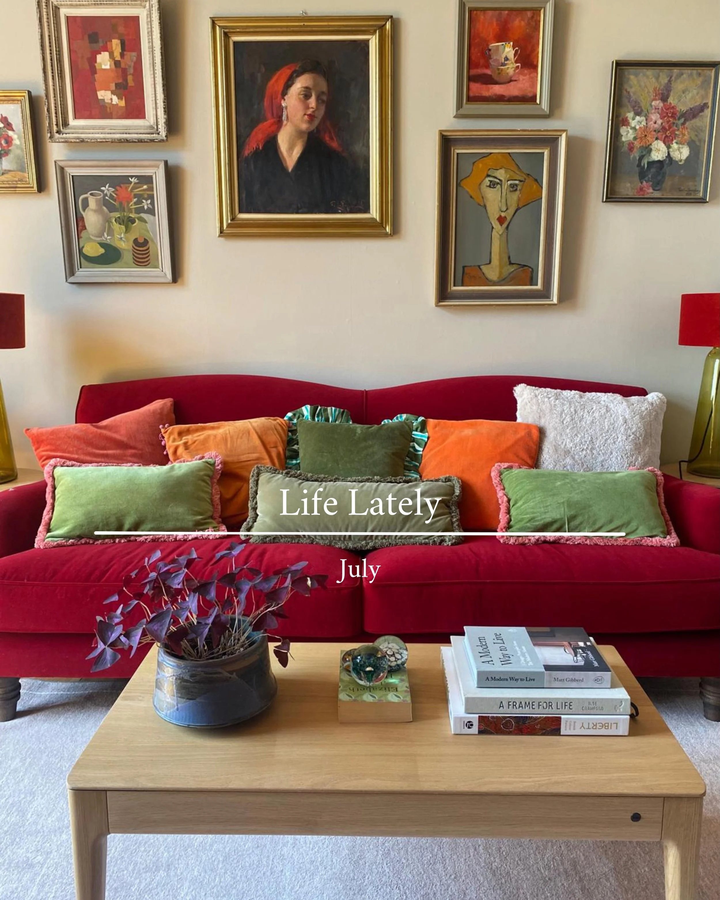Life lately

July was a gorgeously hot, busy month! Felt like my feet didn&rsquo;t touch the ground.

Bold velvet sofa and gallery wall installed for a project in Hastings which was photographed this month- stay tuned for the finished shots.

My Geor