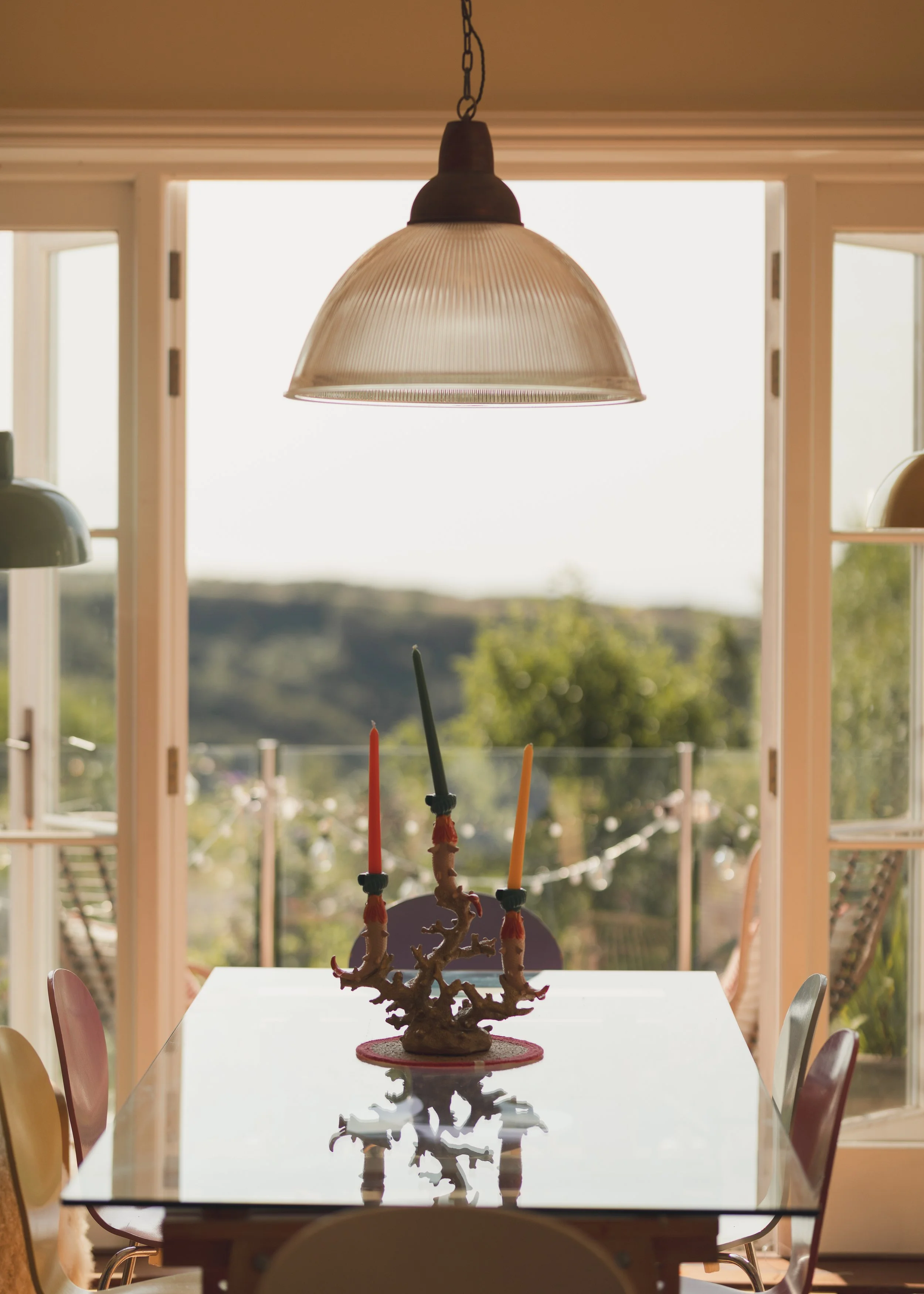 Dining room with holophane pendant and veiw of countryside.jpg