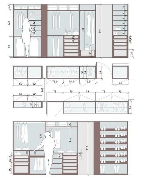 Wardrobe layout plan with dimensions