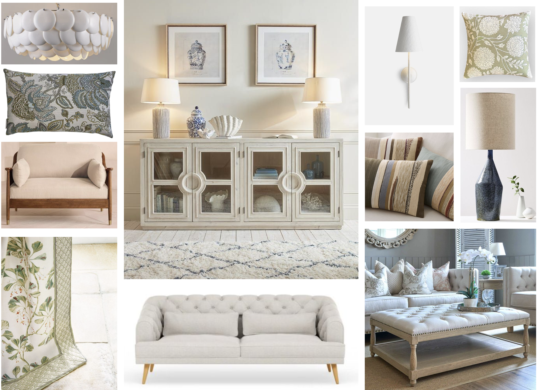 Mood board cool nordic blue and pale grey for living room