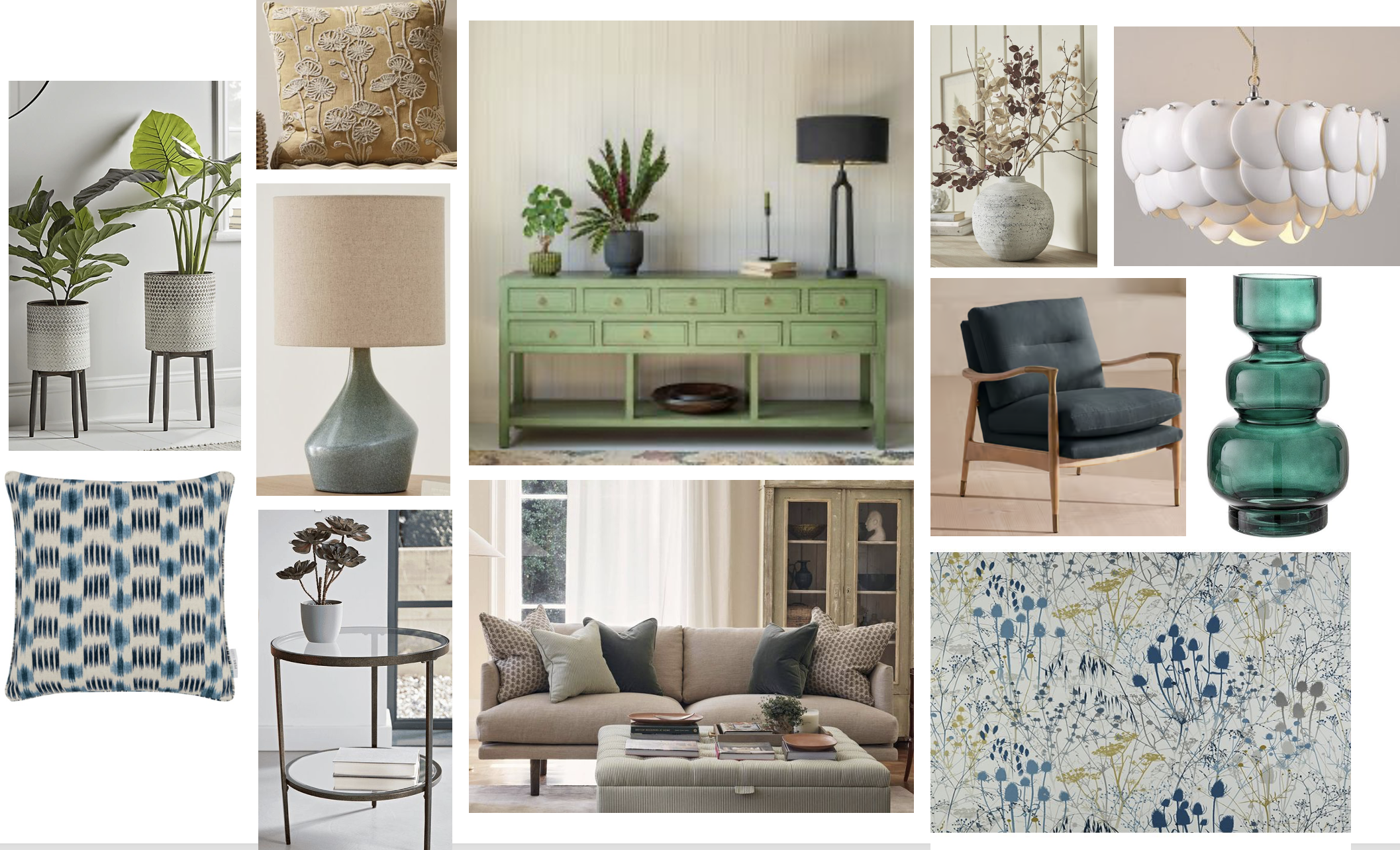 Mood board fresh green for living room