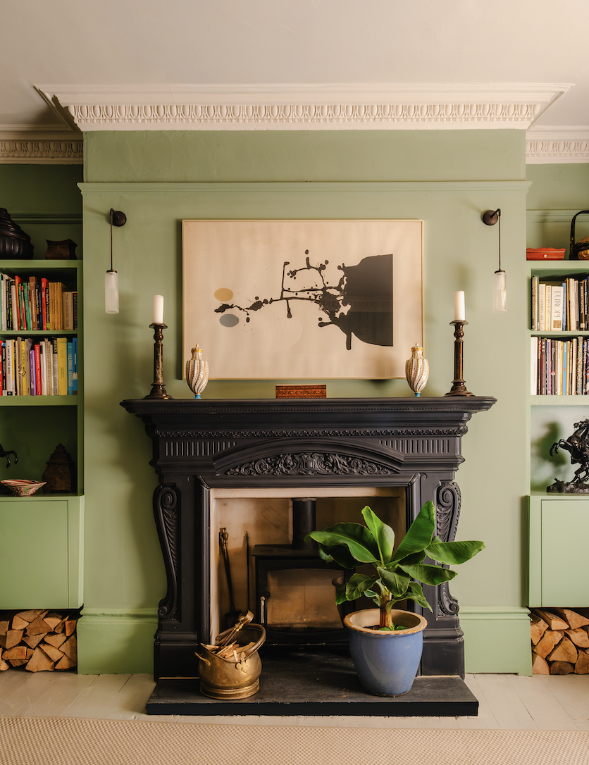 Victor Pasmore Blavk Tiger print hanging above fireplace