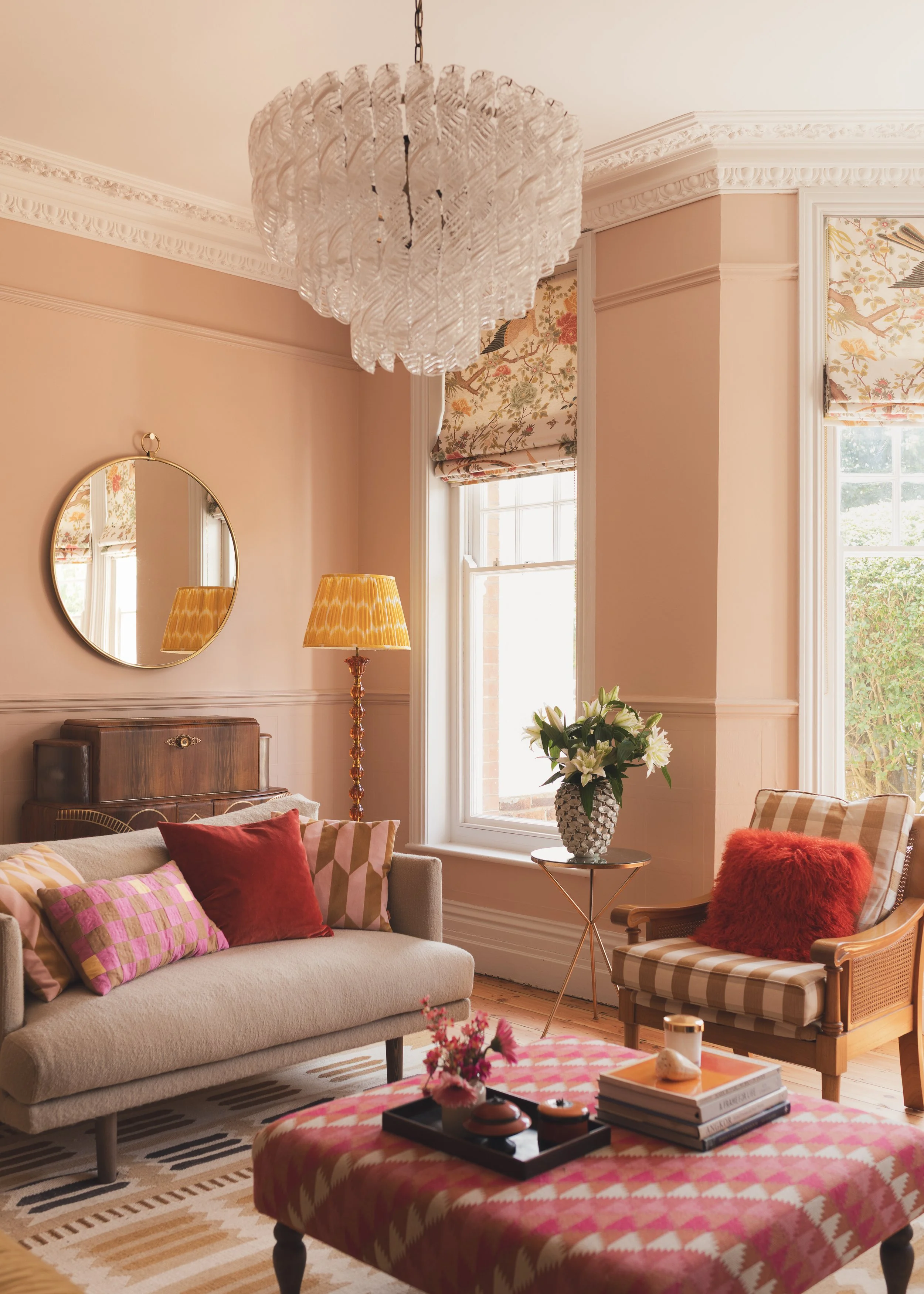 Pink sitting room with floral blinds and deco bar.jpg