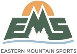Logo for Eastern Mountain Sports featuring stylized mountains, the letters EMSC, and an orange sun in the background.
