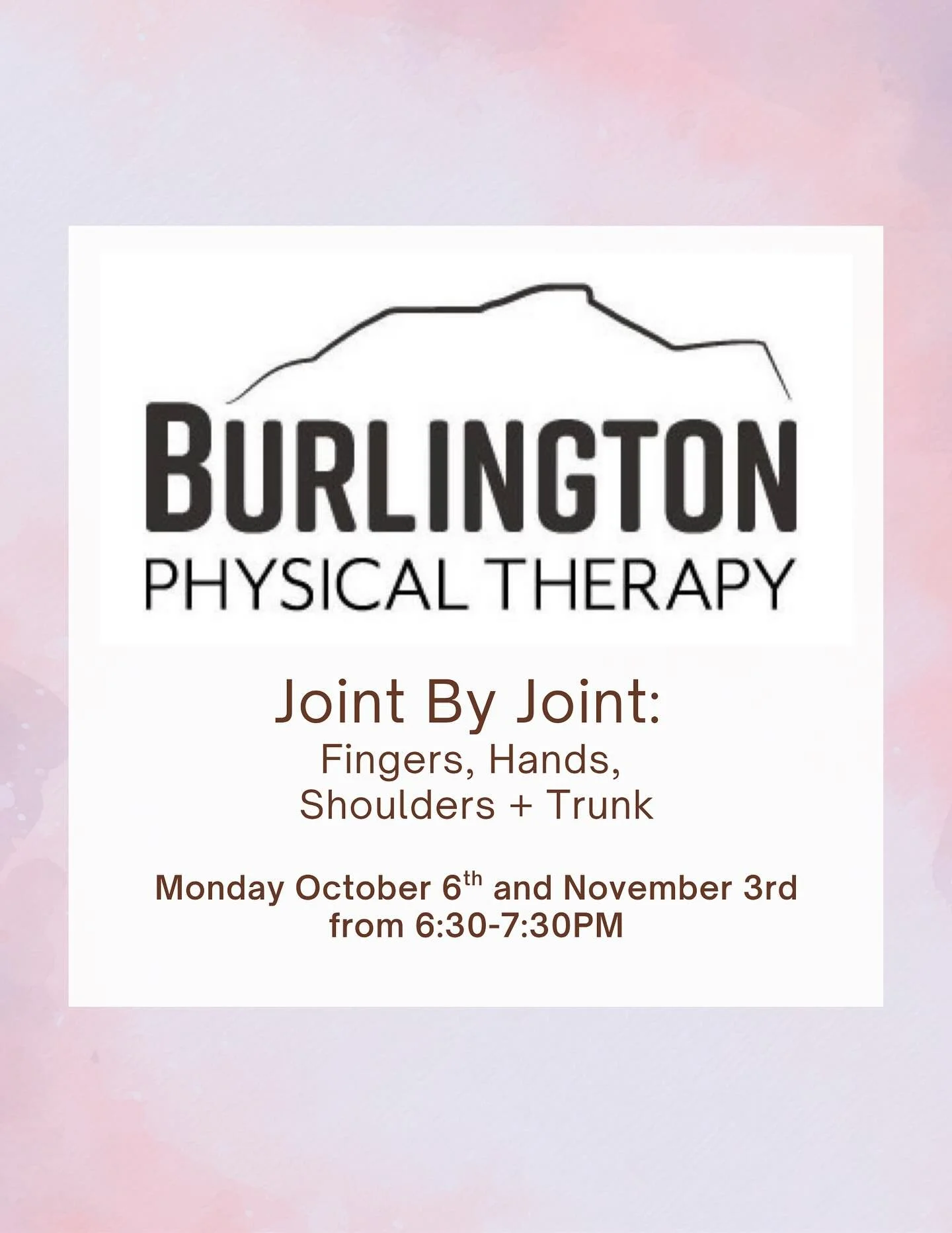Come join us tonight for a FREE Member clinic with @burlingtonptvt tonight at 7pm. This workshop will cover Upper Extremities such as shoulders, wrists and fingers. Come with questions and learn about exercises and injury prevention methods to keep y