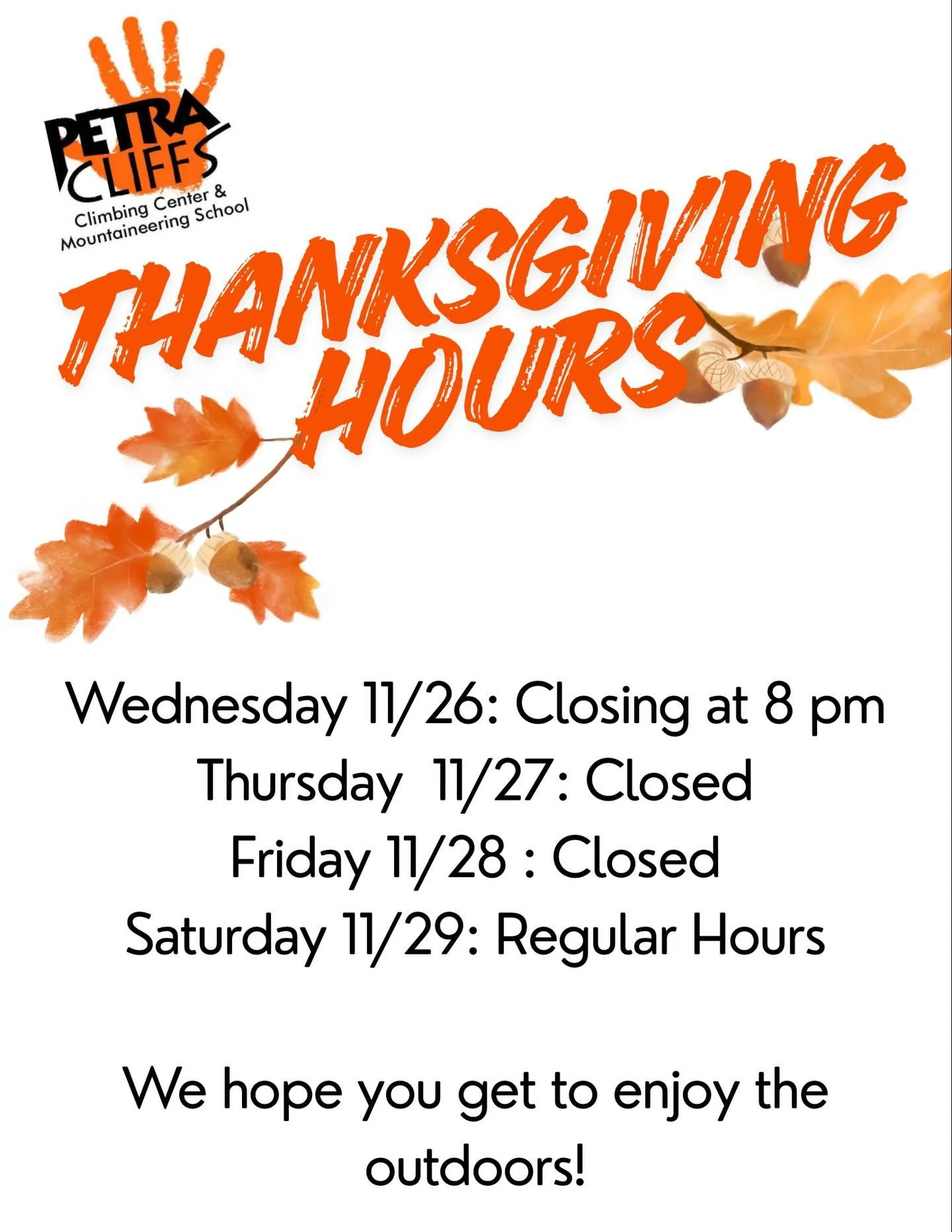 Just a little heads up about our hours this week! We&rsquo;ll have Black Friday + Small Business Saturday Specials up on our website!