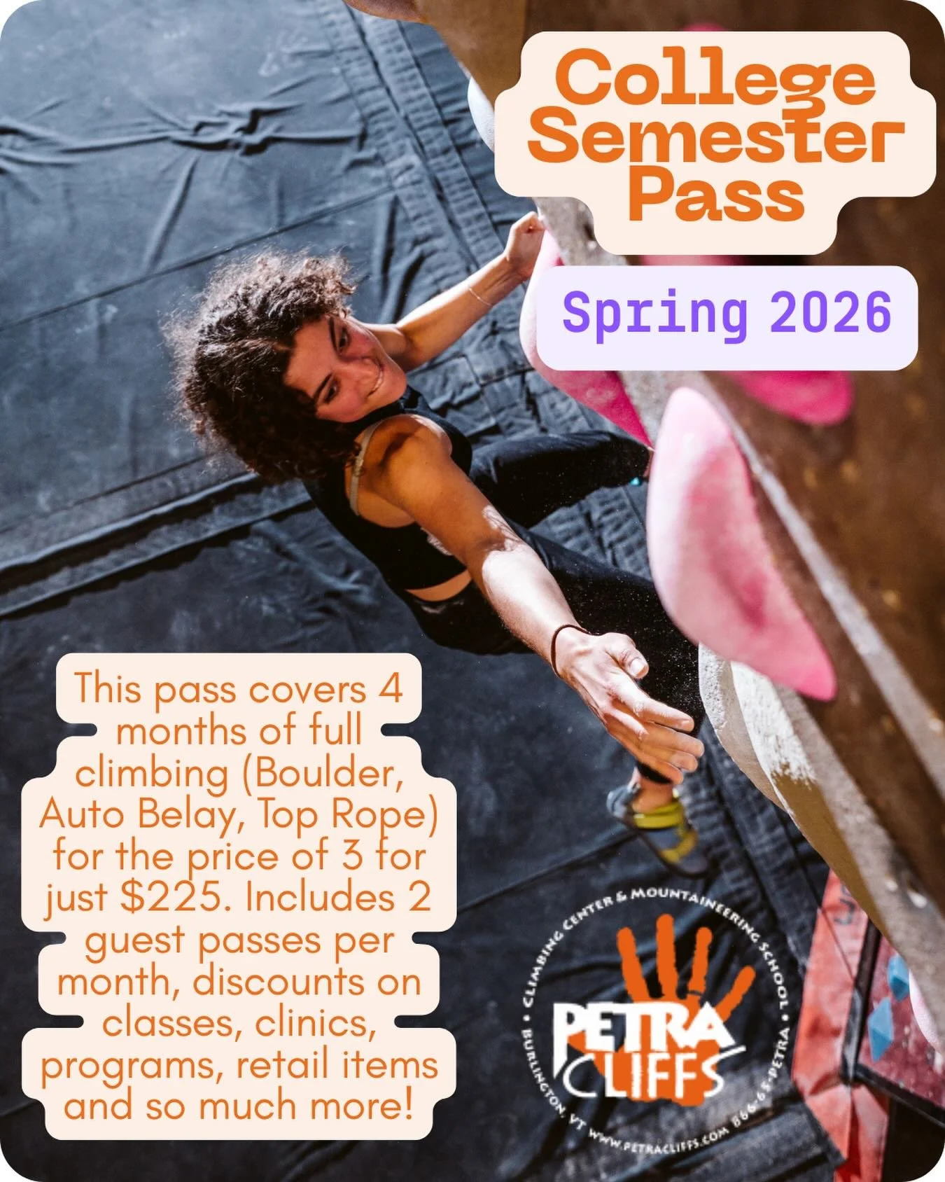 Did you know our College Semester Pass is the cheapest option for students and gets you an extra month of Full Climbing access for free? That&rsquo;s right- our CSP is just $225 for FOUR months of climbing with all of the benefits of a regular member