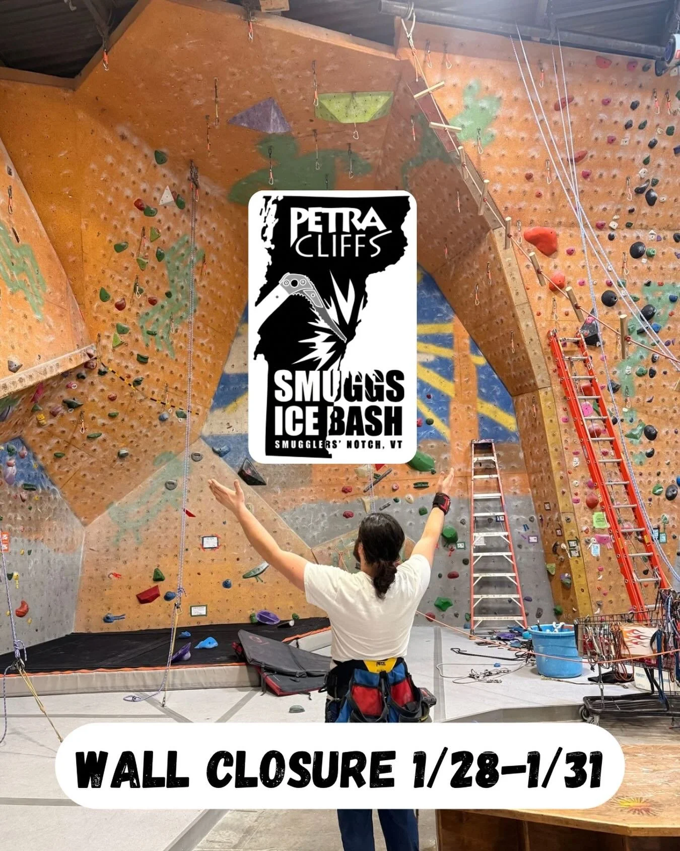 Heads up Climbers- in preparation for our FRIDAY NIGHT @thesmuggsicebash KICK OFF DRY TOOL COMP (which you&rsquo;re totally going to right??) the back wall will be closed for a few days. Curious what we&rsquo;re doing with this space? Come by the gym