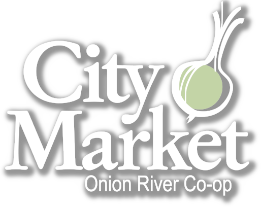 Logo for City Market Onion River Co-op with a green onion graphic.