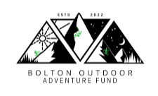 Logo for Bolton Outdoor Adventure Fund featuring stylized mountain, trees, and sun elements with text and the year 2022.