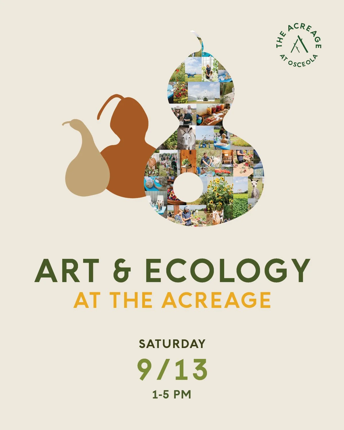 Our biggest event of the year, Art &amp; Ecology at The Acreage is coming Saturday, September 13, 1-5 pm. Join us for a day full of creative exploration and ecological discovery. 

Tour the Horst Gallery exhibit featuring pollinator themed photograph