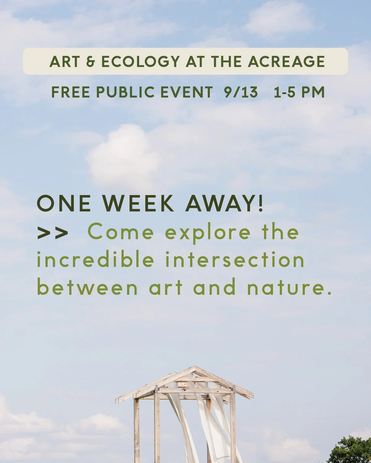 One week away! 

Join us on Saturday, September 13th from 1:00-5:00 to celebrate the intersection of art and nature! 

Tour the Horst Gallery exhibit featuring pollinator themed photography, visit the barn animals, take a turn painting bee boxes for 