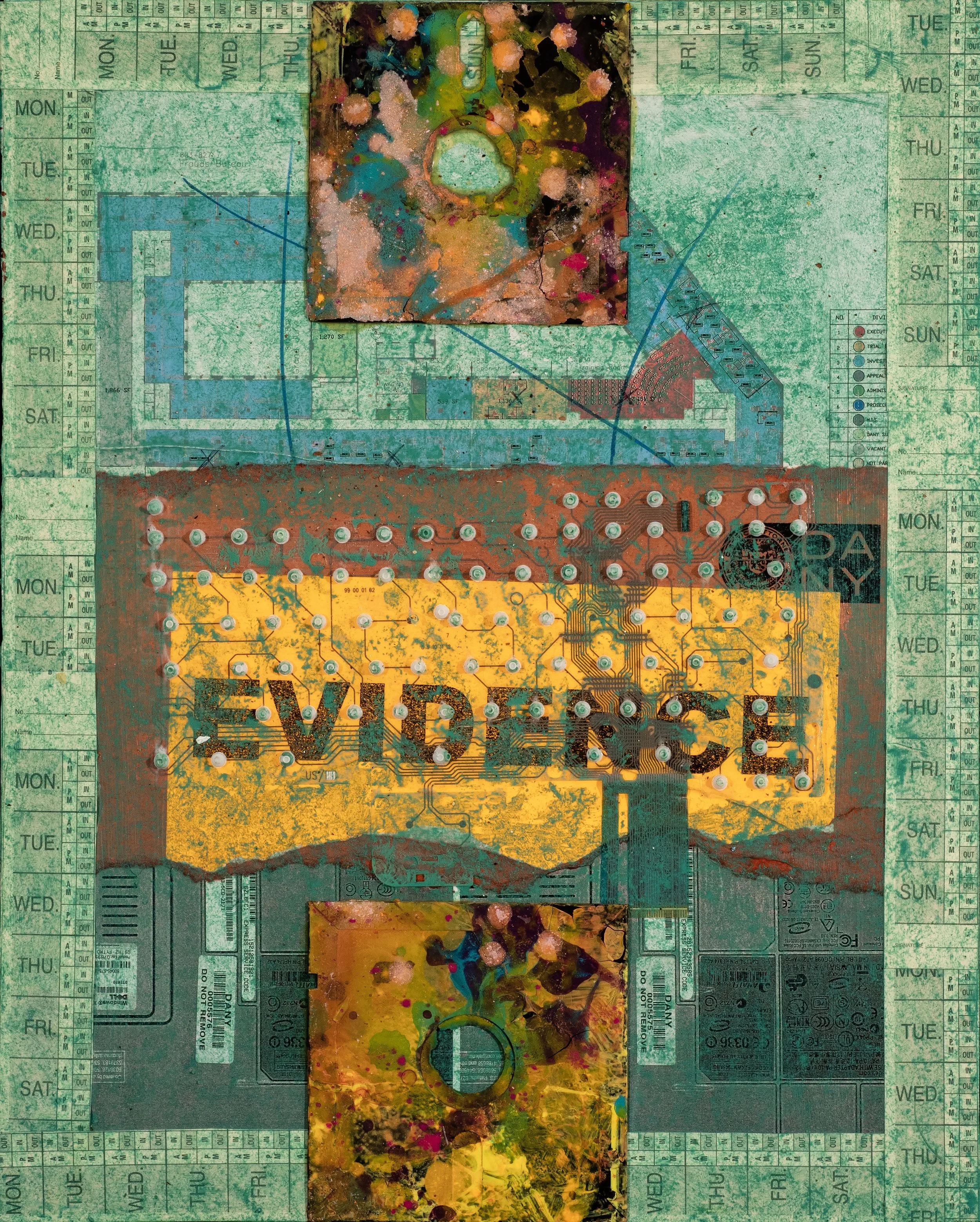 Abstract multicolor painted circuit board with weekly planner background.