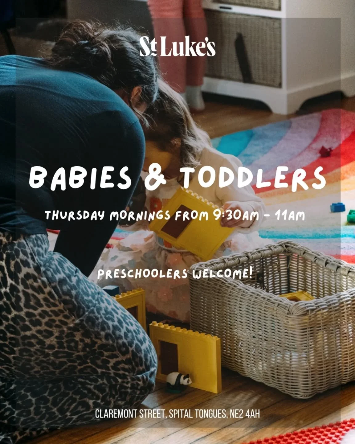 Join us on Thursday mornings from 9:30 for St Luke's babies &amp; toddlers! 

We've got tea &amp; coffee for grownups, toys &amp; books for little ones, and we'd love to meet you.
