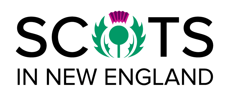 Logo for Scouts in New England featuring a stylized thistle within the letter 'O' in 'Scots'.