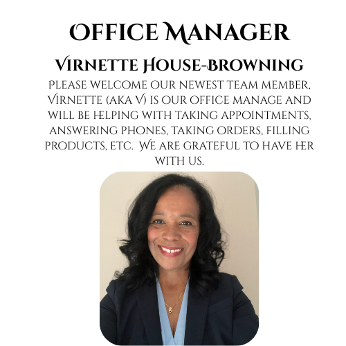 Virnette House-Browning with shoulder-length black hair, wearing a dark blazer and a light blue top, standing against a plain background.