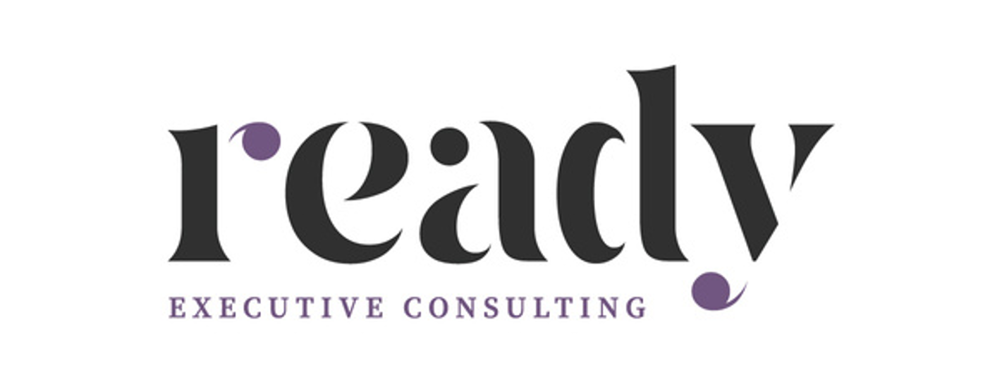 Logo for 'Ready Executive Consulting' with stylized black text and purple accents.