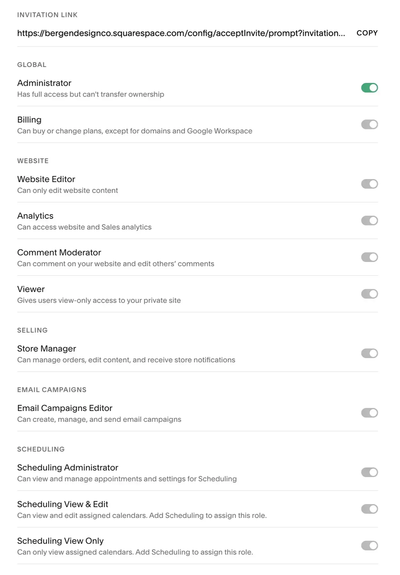 Current Permissions and Invite Link | Top Rated Squarespace Website Design in Bergen County NJ