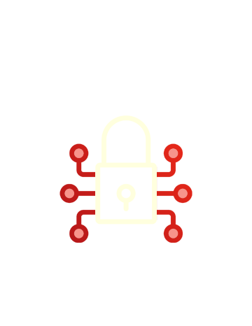 A black and gray lock icon with a keyhole in the center, partially covered by red digital glitch effects.