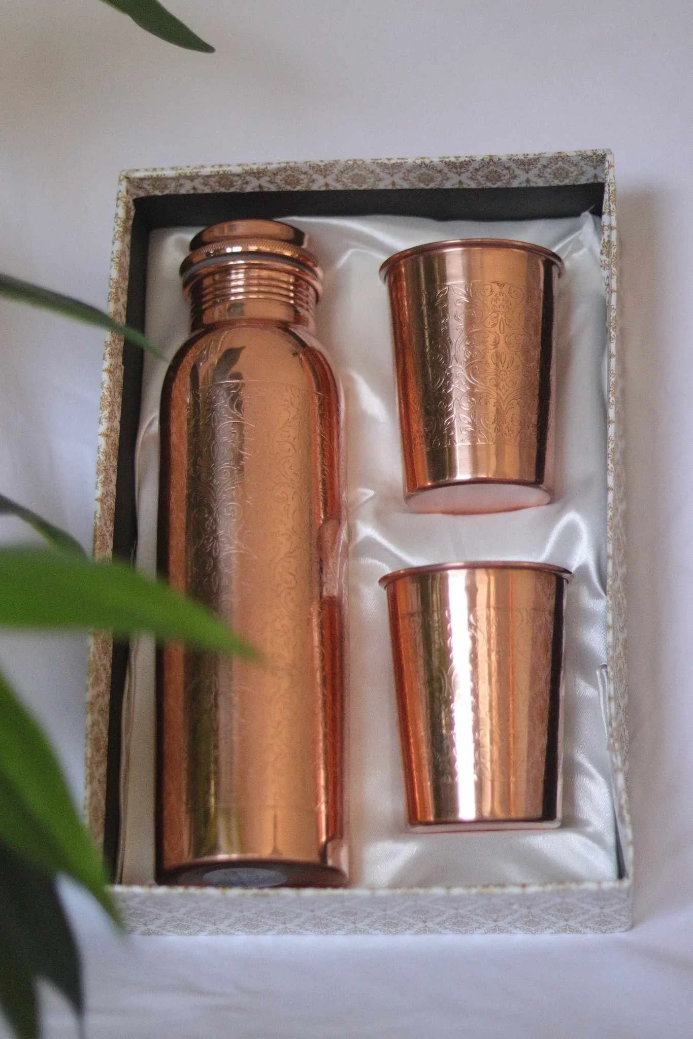 Authentic Copper Water Bottle Set w/ 2 Cups