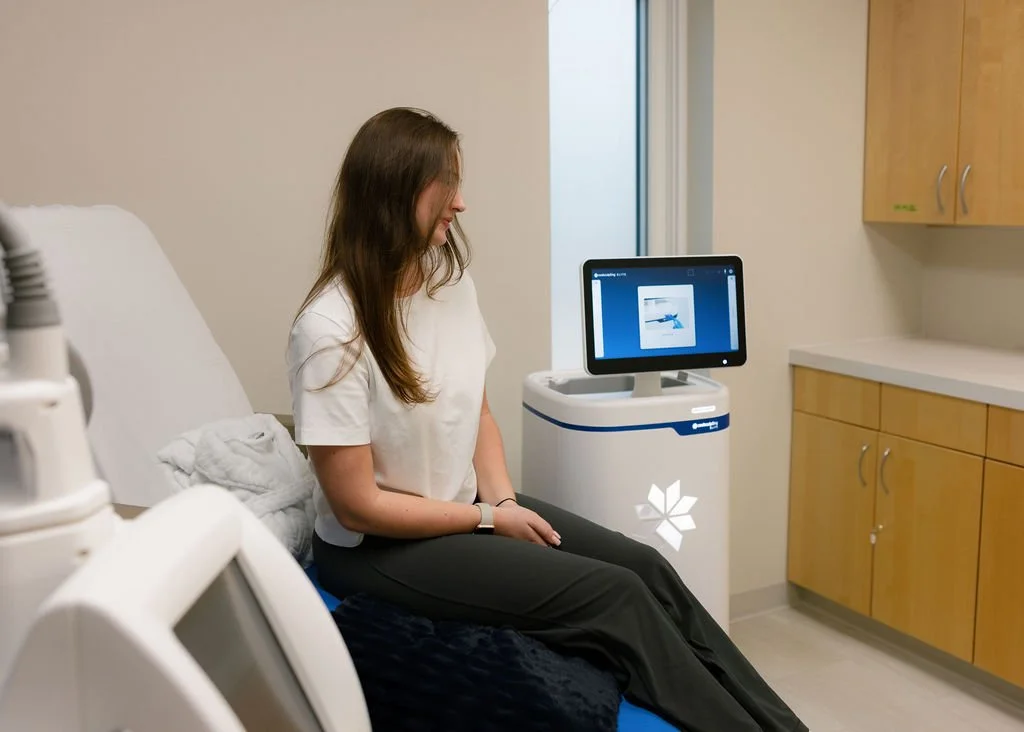 Body Contouring Client waiting for their treatment at BodyLuxe Coolsculpting in Winnipeg, Manitoba