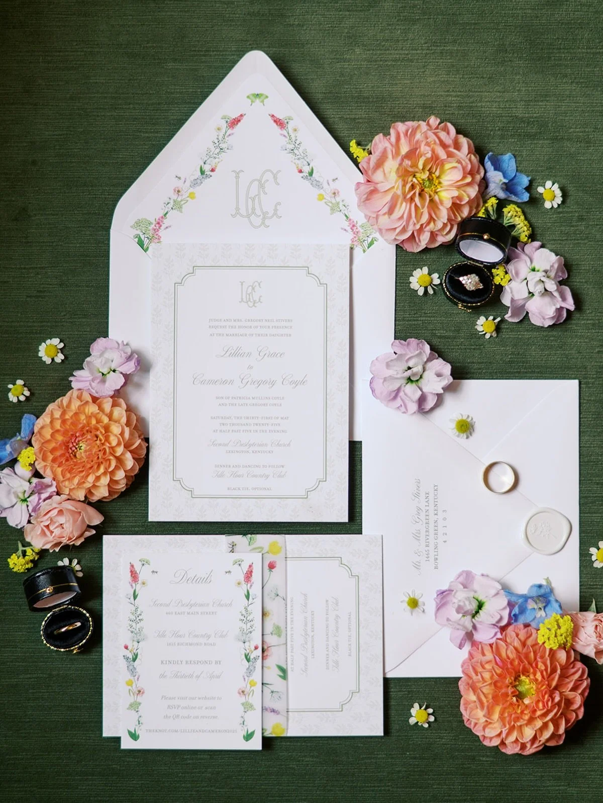 Gorgeous details from Lillie and Cameron&rsquo;s special day 💚 

#customdesignedinvitations #weddingstationerydesign #bespokeinvitations #weddingseatingchart