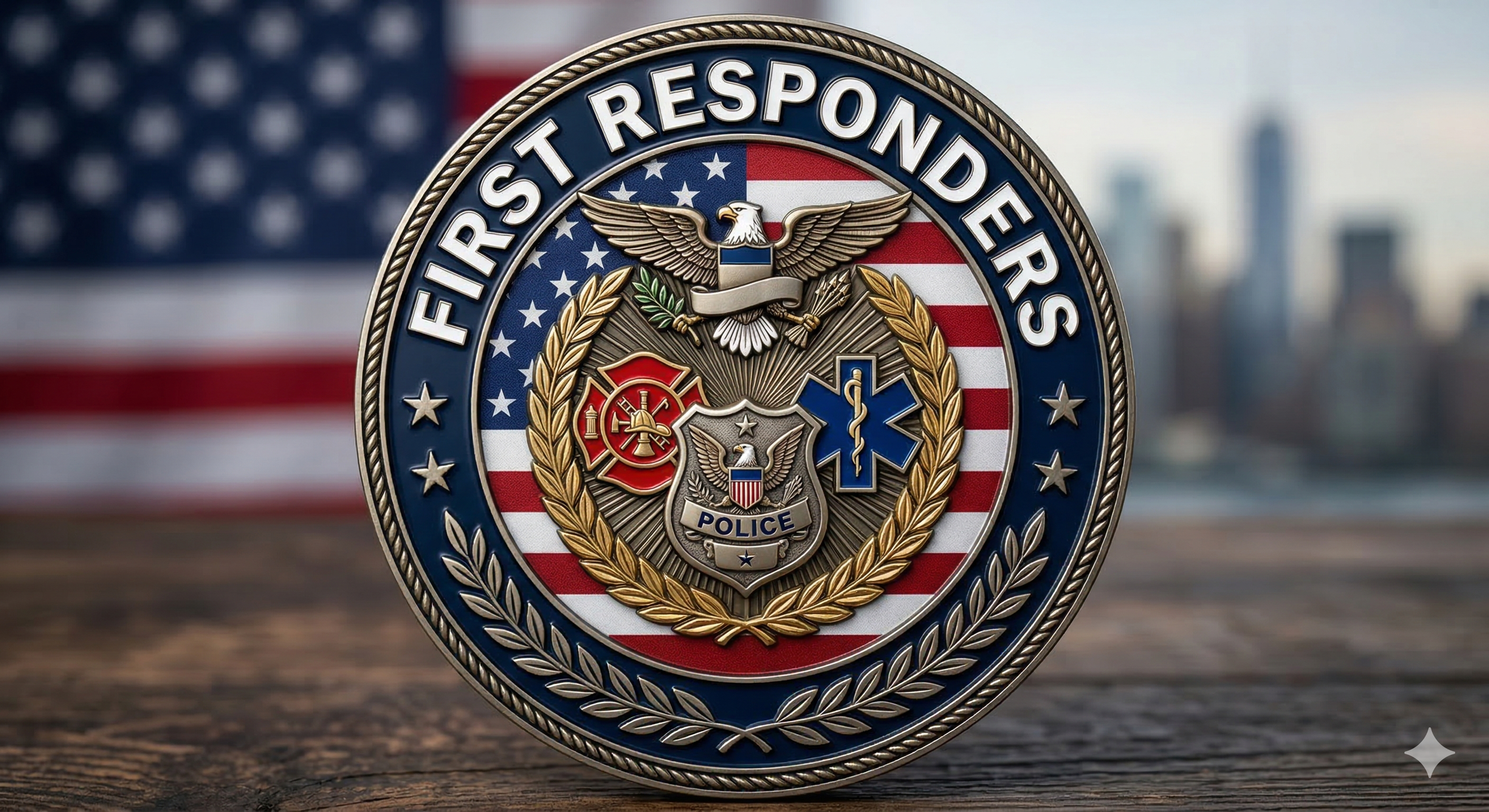 Emergency medical responders attending to an injured individual lying on the ground, performing CPR or medical procedures. They are wearing uniforms with emergency patches, some with gloves, and carrying medical equipment.