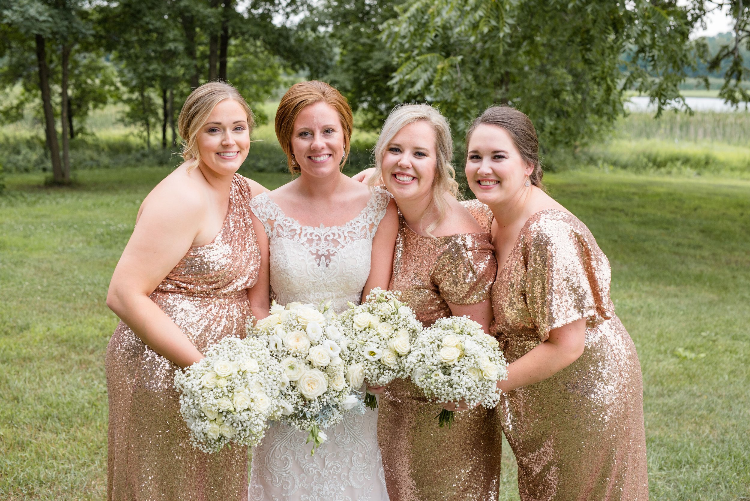 Erickson Farmstead Bride and Bridesmaids Gold Dresses.jpeg