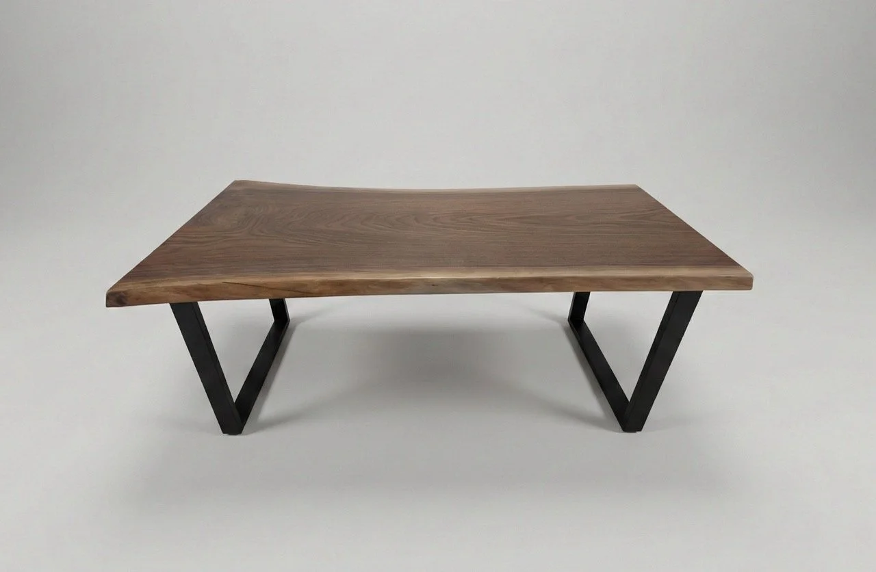Live-edge walnut desk with black steel legs