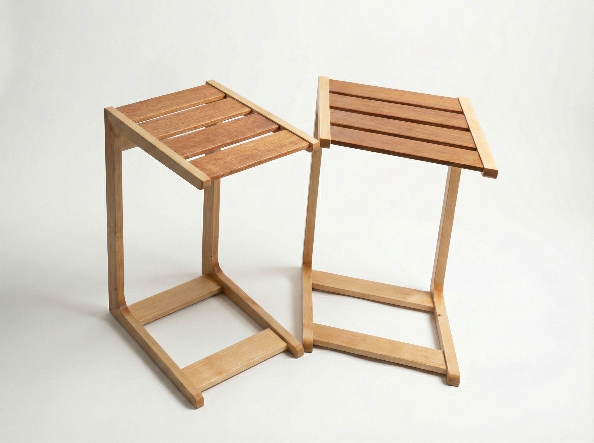 Couch arm tables made of maple and sapele