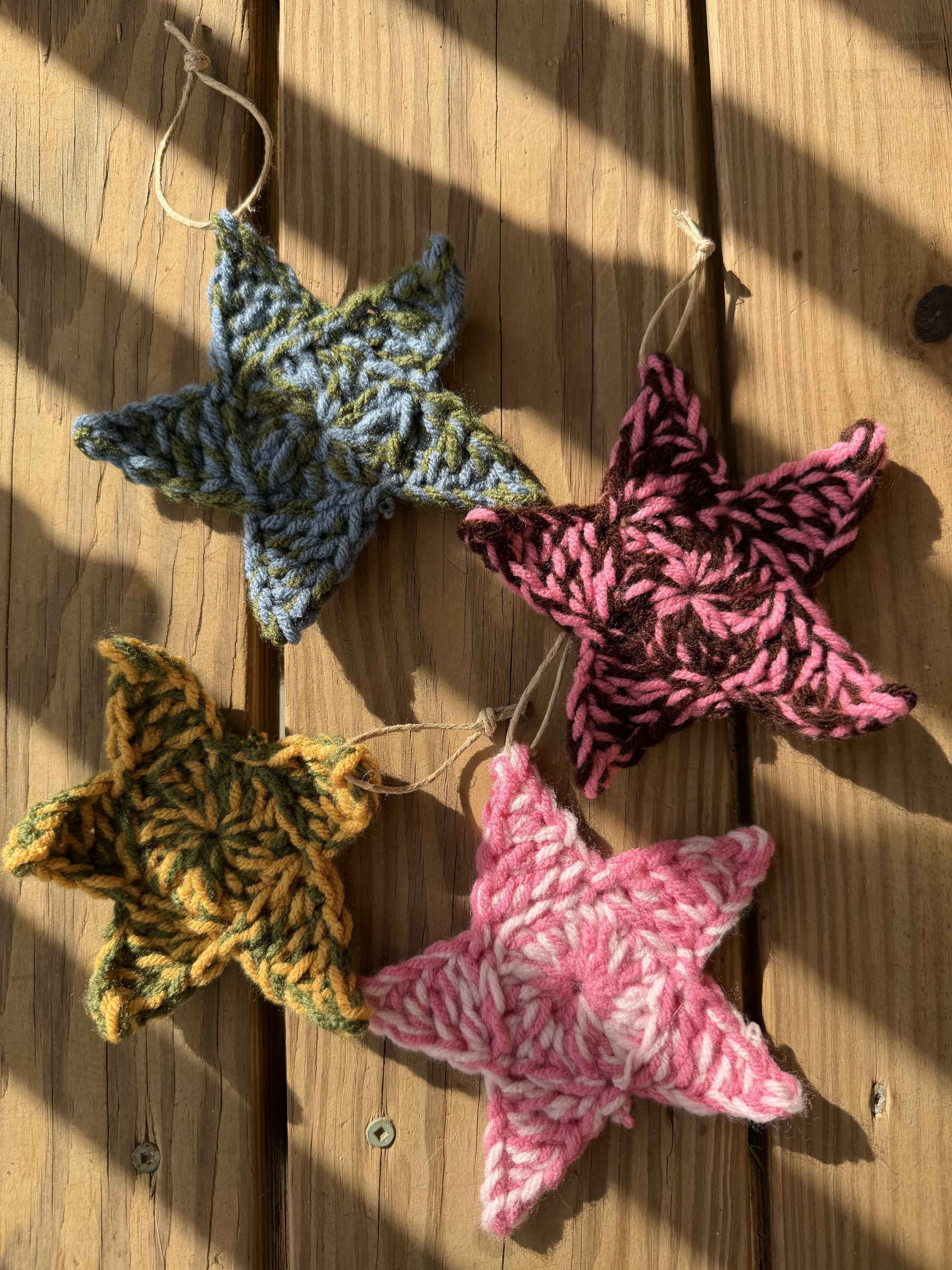 crochet hanging star pink & brown