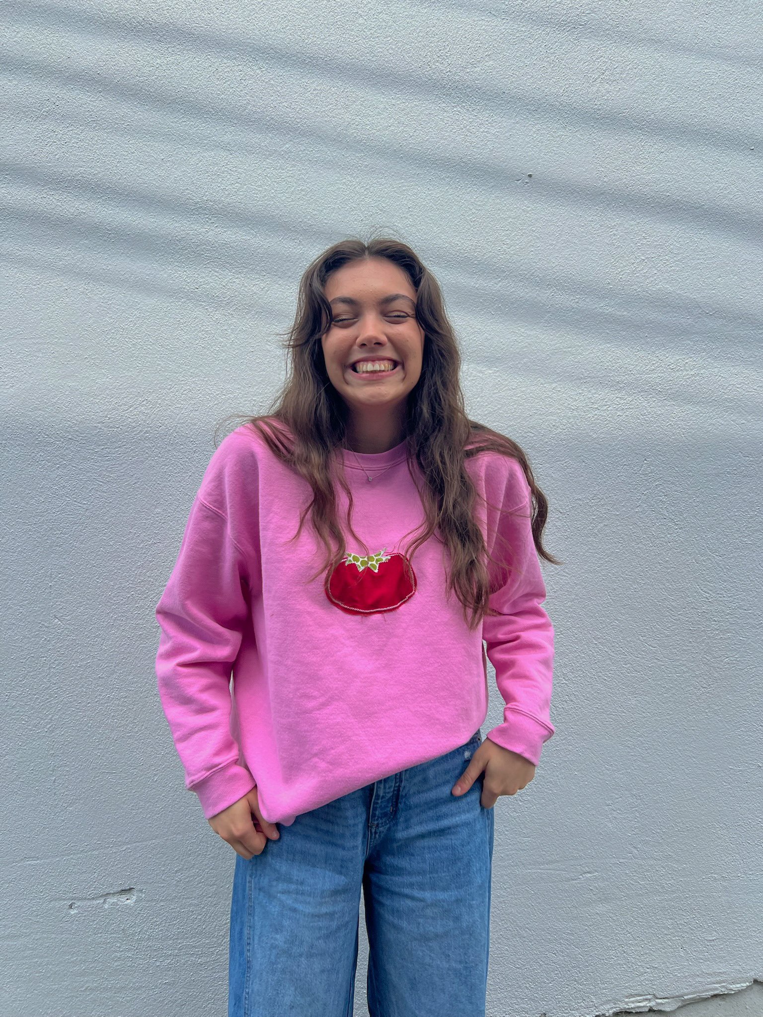 patchwork crewneck pink tomato