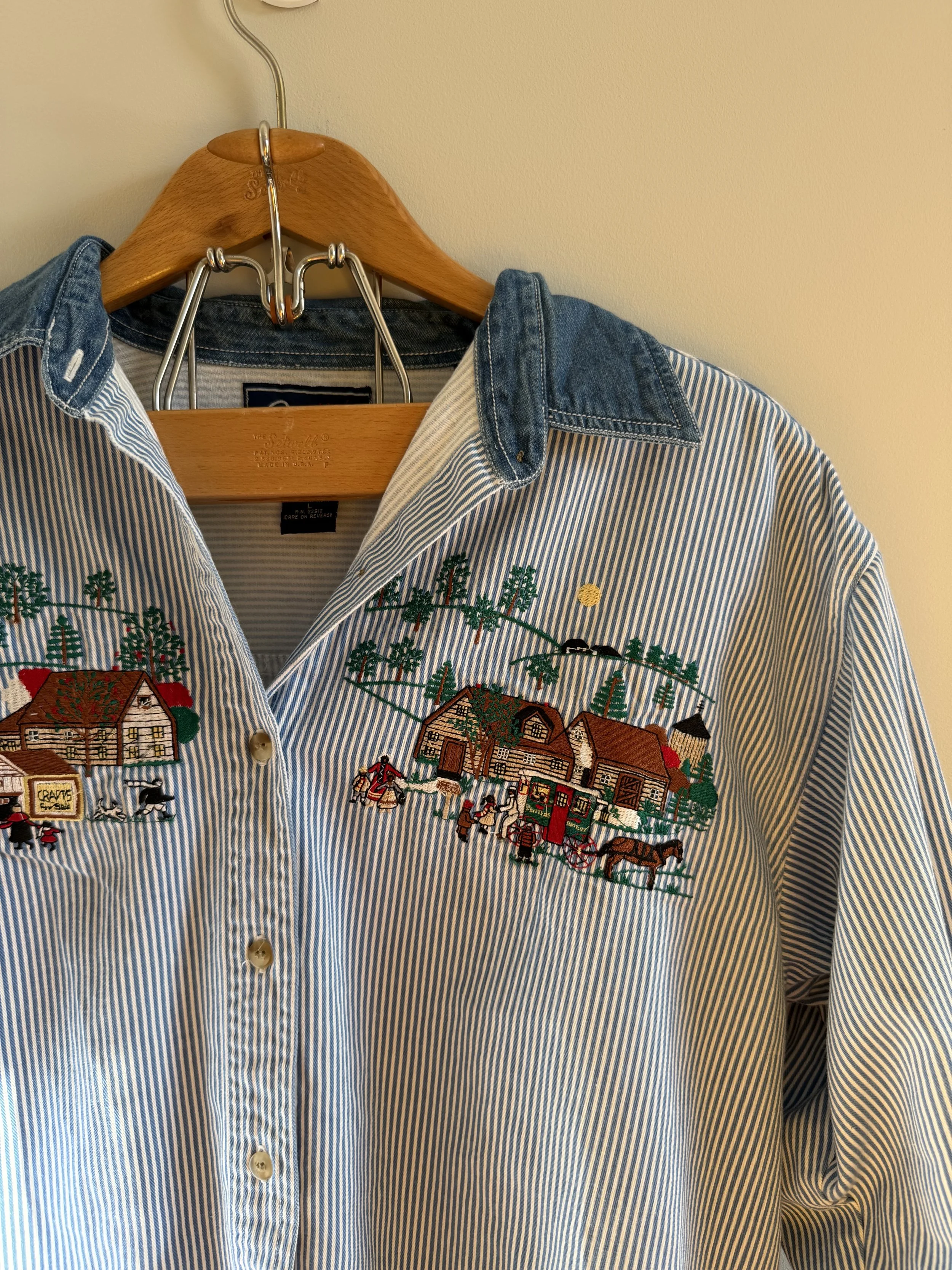 FRF: blue & white striped christmas button down