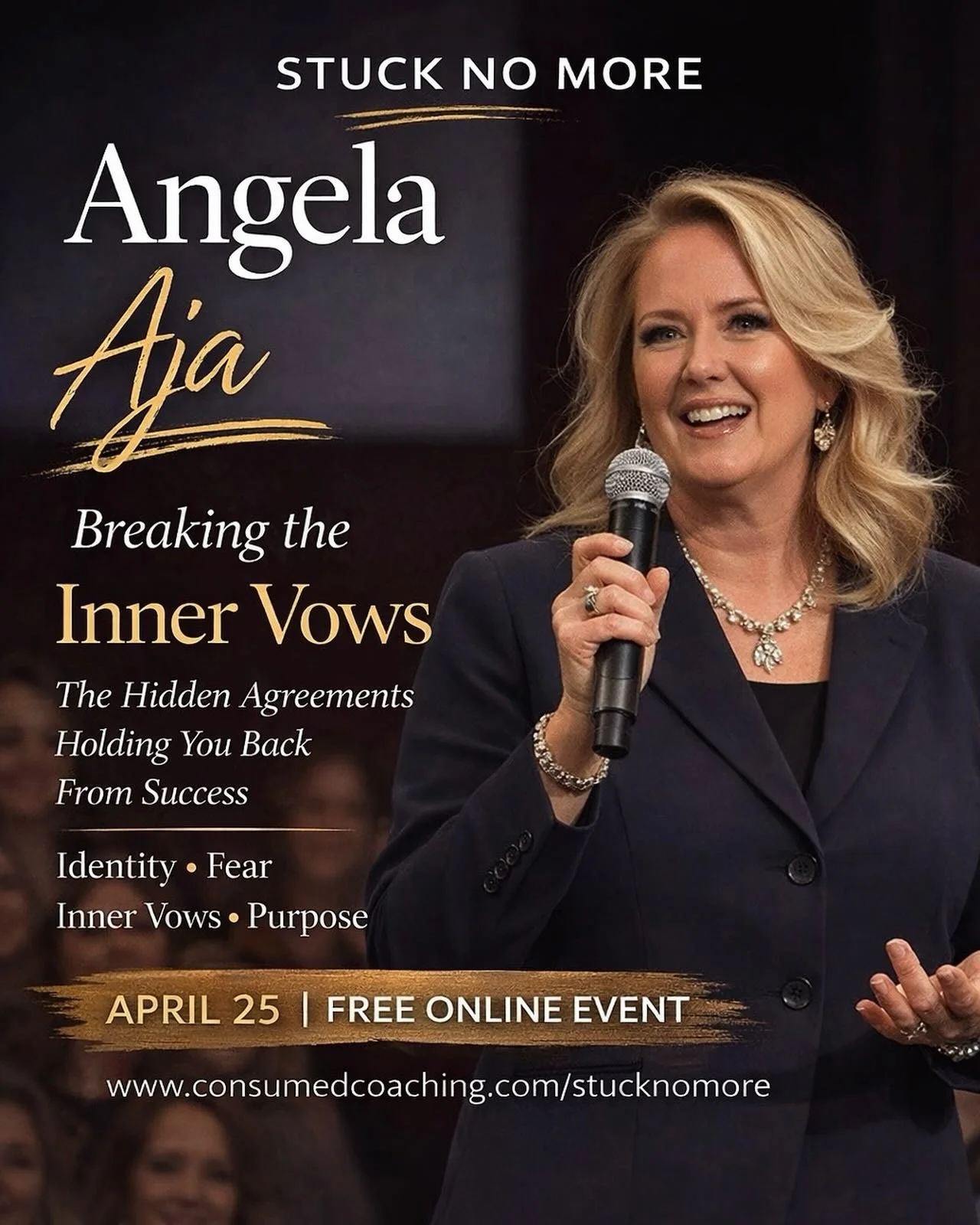 One of the powerhouse voices joining us for Stuck No More is Dr. Angela Aja.

Angela is an executive life coach, impact strategist, best-selling author, and prophetic voice helping leaders step fully into the calling on their life.

At the event she&