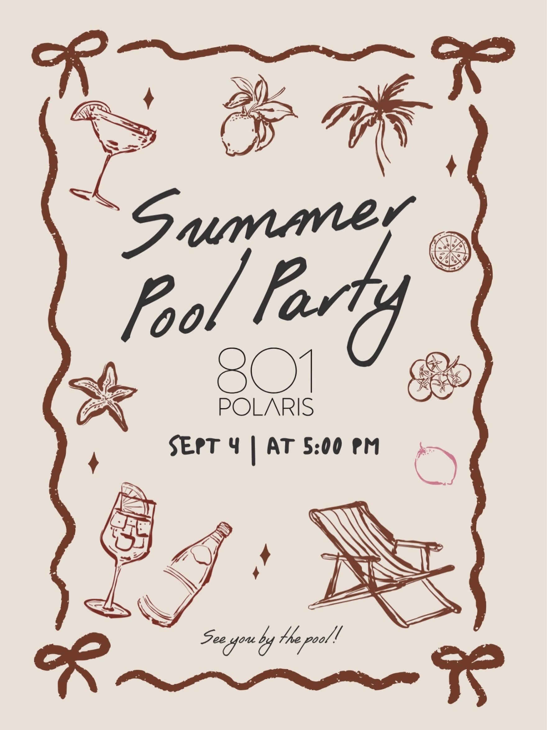 ☀️🍕 Summer isn&rsquo;t over yet! 🌴✨

Join us at the pool for our Summer Pool Party on September 4th at 5 PM! 🏖️ 

Come hang out with your neighbors, grab some pizza and fun drinks, and enjoy one last summer night by the pool! 🍹🍕

🎁 And trust us