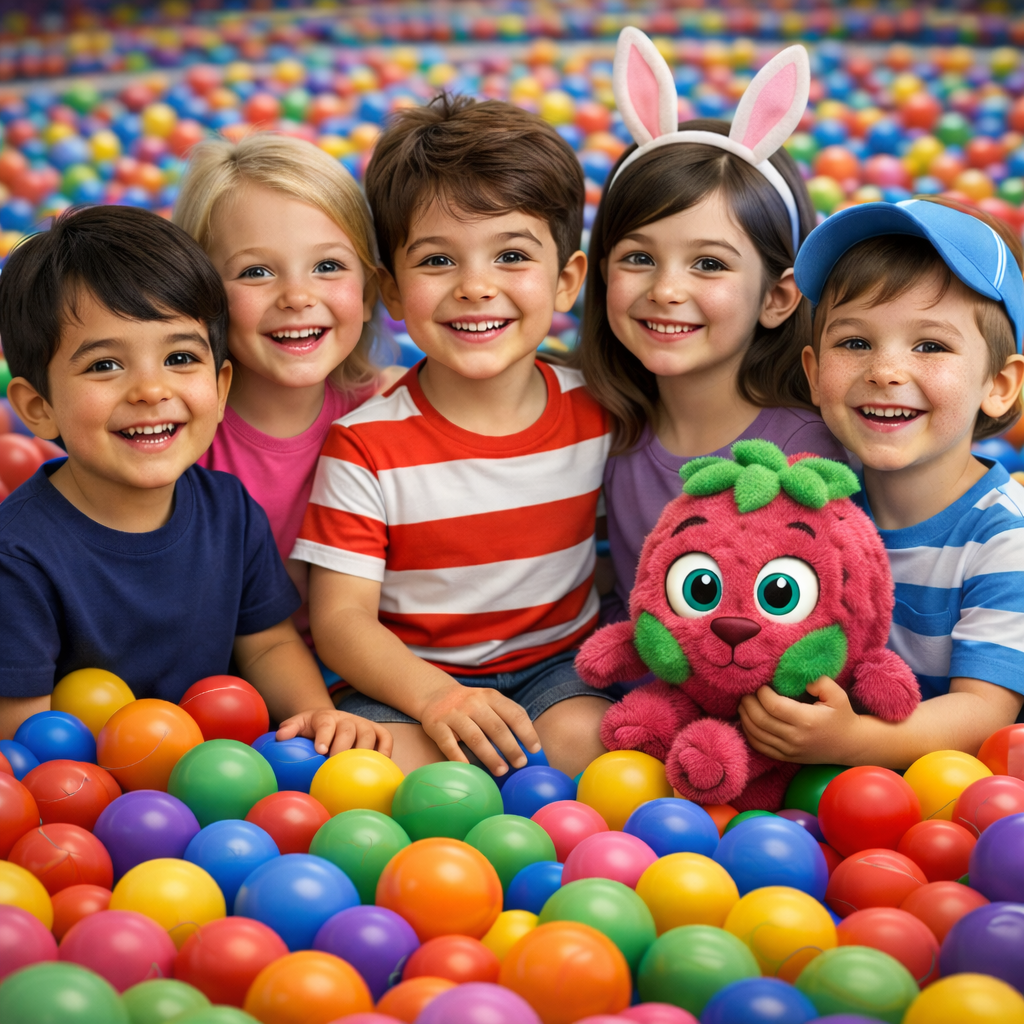 Crianças a brincar na piscina de bolas durante festa de aniversário no Minh’Amora Fun Park 1 no Porto