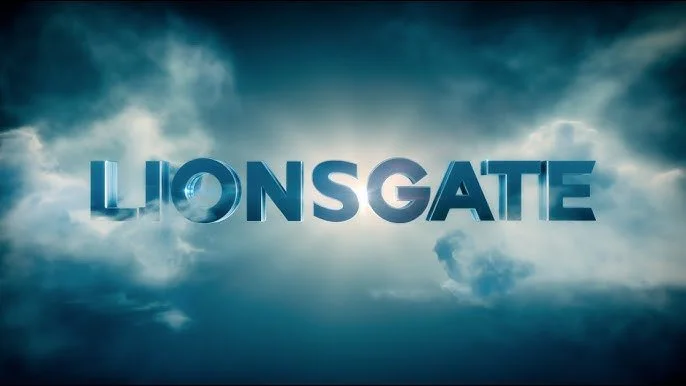 Lionsgate logo with clouds and sunlight background.