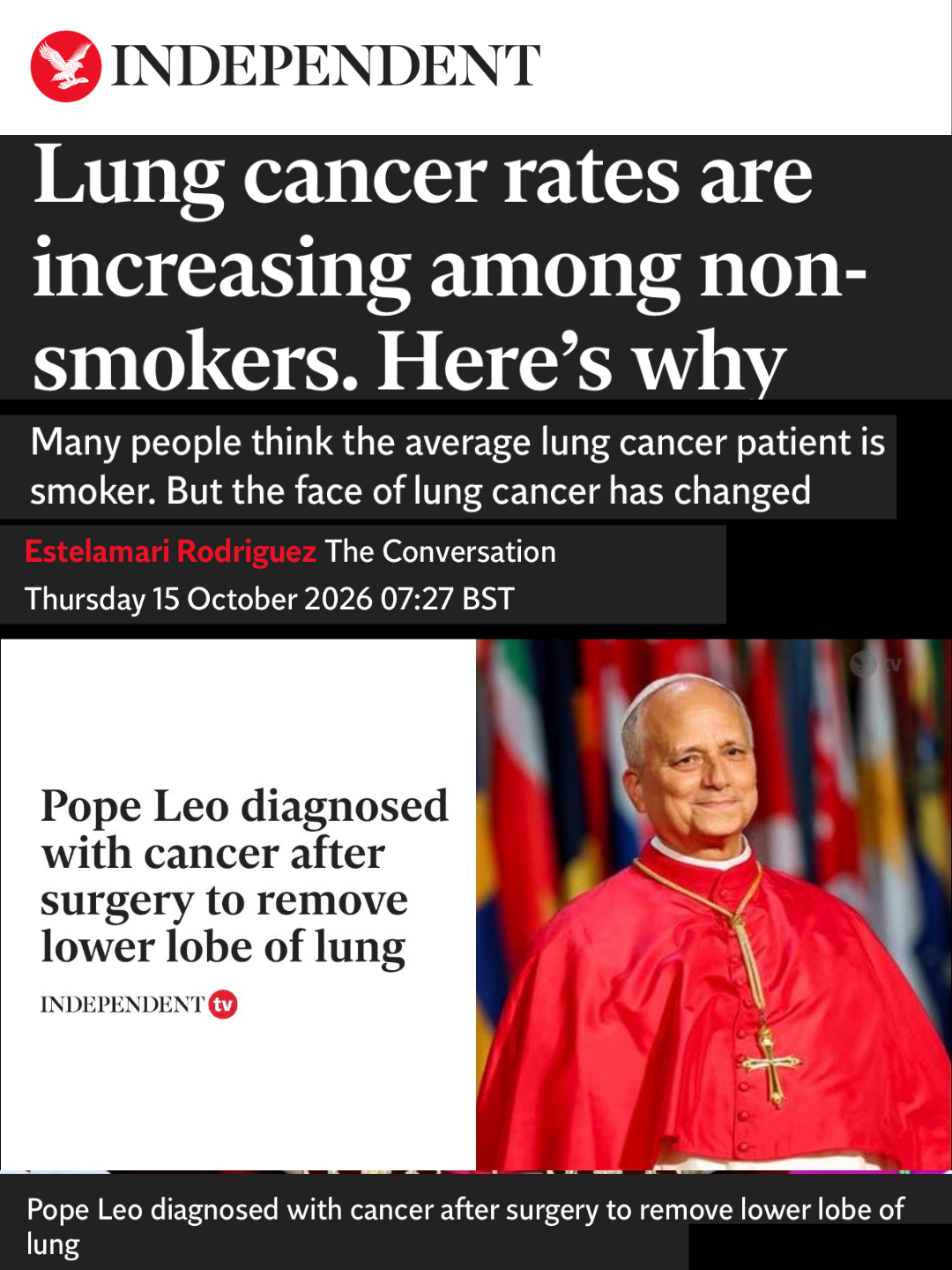 Pope Leo XIV's diagnosis and lung cancer in people who have never smoked