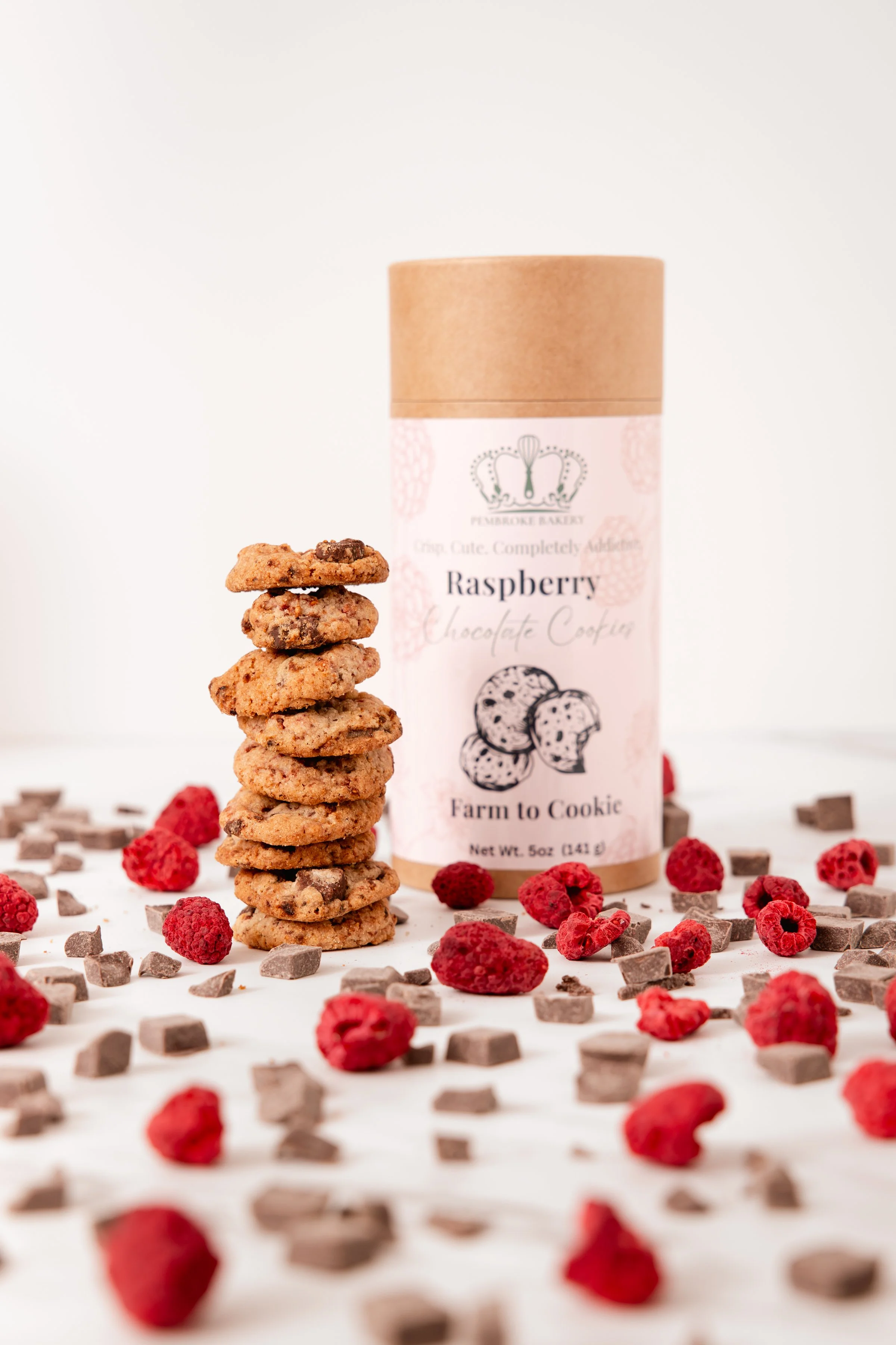 Mini Raspberry Chocolate Crispy Cookies
