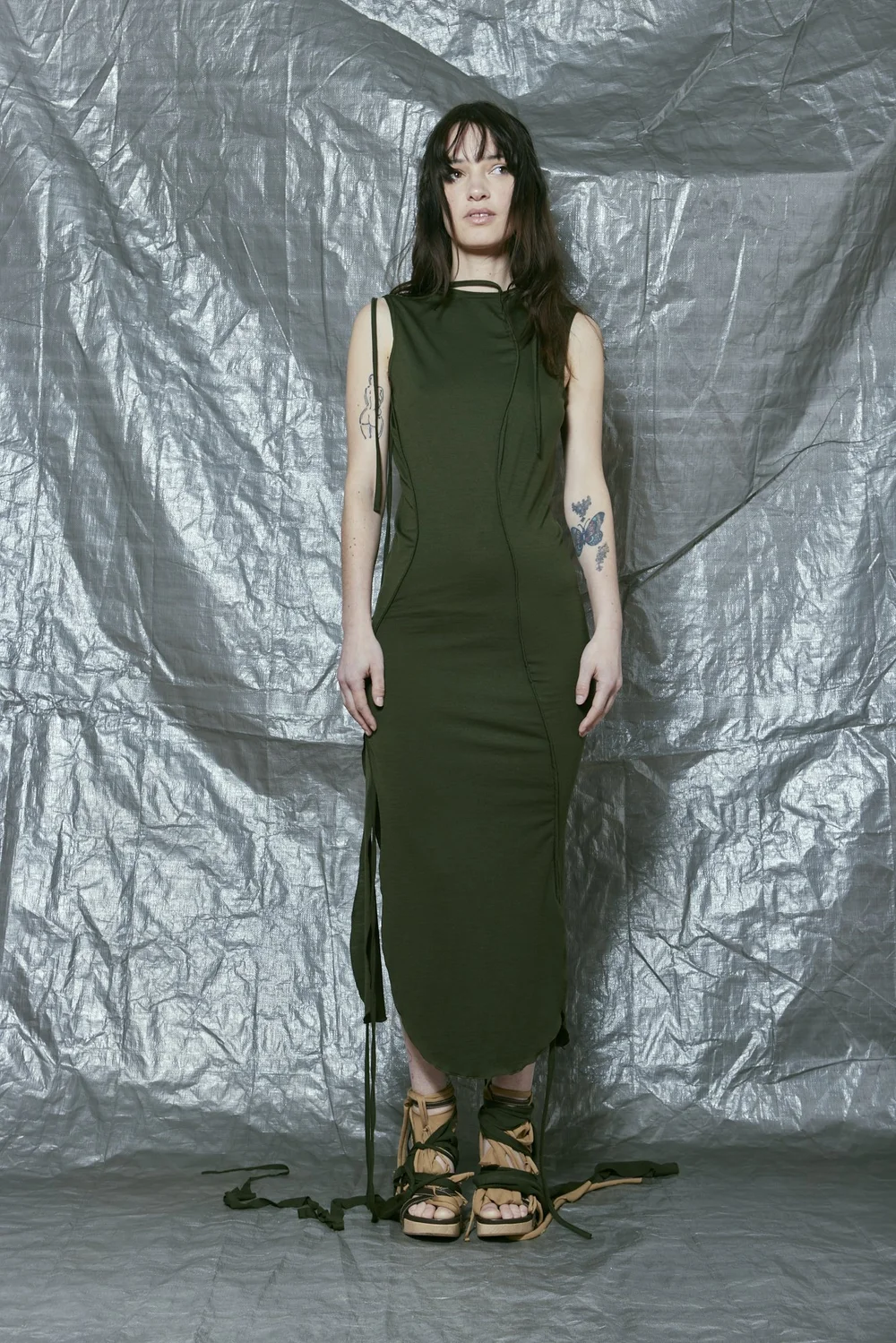 green jellyfish dress Women's Jellyfish Solid Strapless Long Linen Dress | Color: Dark Green main image 0